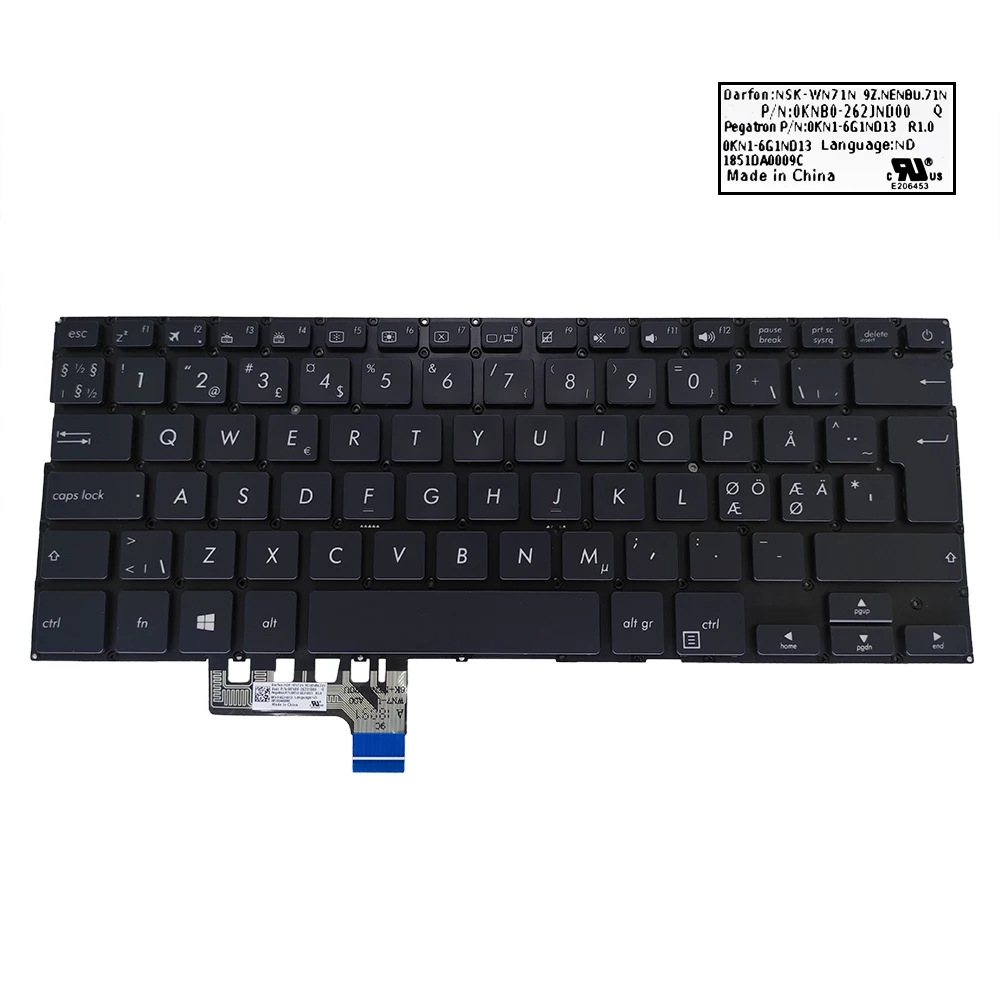 

EU Euro laptop keyboard backlight for ASUS UX331 ZenBook 13 UX331UN UX331UA keyboards NE Norway Norwegian light 0KNB0 262JND00