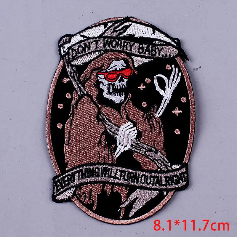 Pulaqi Grim Reaper нашивка с черепом для одежды Хиппи Байкер железные нашивки для одежды металлические полосы вышитые полосы значки F - Цвет: 5P-PE2767CT