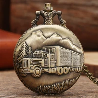 vintage bronze retro big truck forest tree pocket watch with chain for car truck driver pocket watches