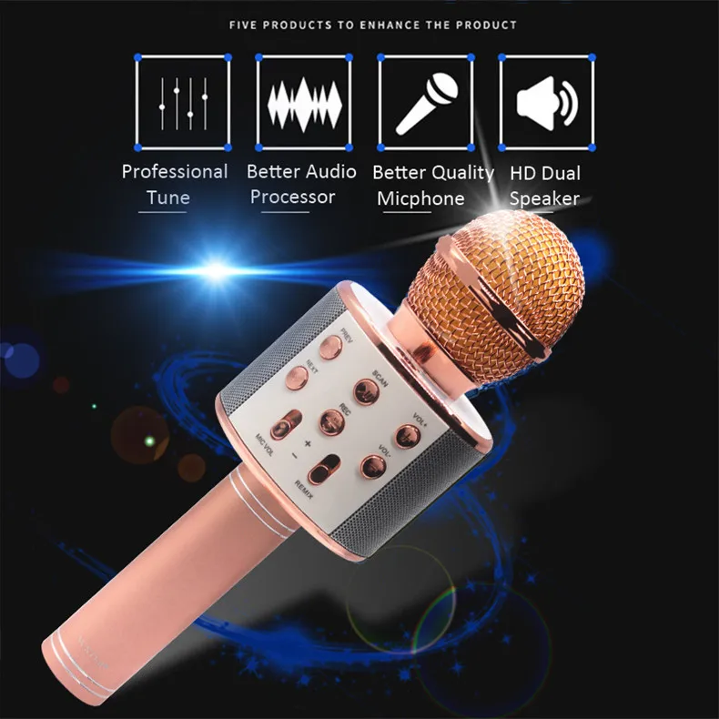 Испания сток WSTER WS-858 беспроводной Bluetooth Караоке ручной микрофон динамик мини домашний телефон караоке машина быстрая