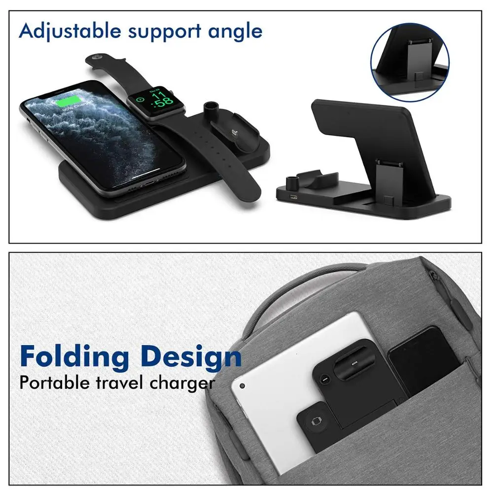 4 in 1 wireless charger station qi fast charging stand for iphone 13 12 11 x xs xr xs x 8 for apple watch 7 se 6 5 airpods pro 3 free global shipping