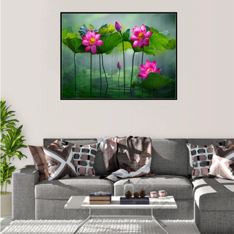 

Lotus Pond DIY 5D Full Drill Diamond Painting Embroidery Cross Stitch Kits Rhinestone Wall Home Decoration Craft P82C