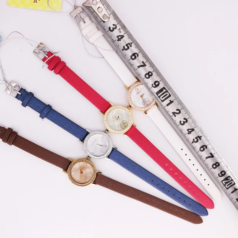 

Julius Women's Leather Lady Watch JA-719 Japan Quartz Girl Gift Fashion Dress Bracelet Small Rose Snow Rhinestone No Box