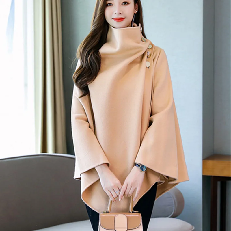 

Cloak Woolen Coat Womens Clothing 2020New Autumn Winter Korean Fashion Mid-Length Loose Solid Color Woolens Jacket Female A371