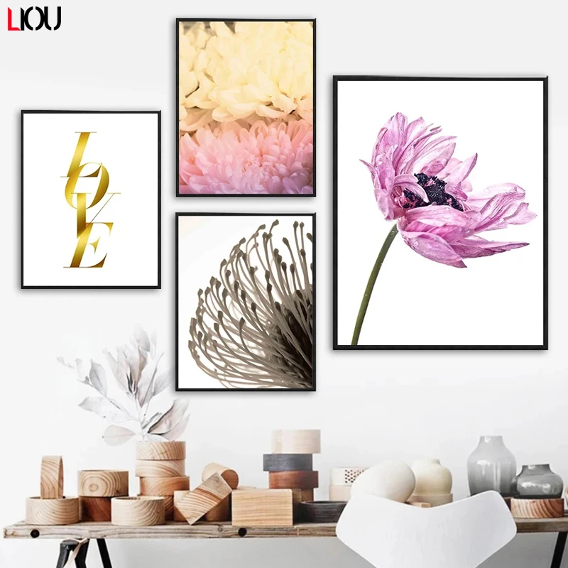 Настенная картина с изображением розовых цветов и надписей Love настенные картины