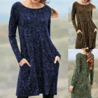 Женское Повседневное Платье оверсайз с круглым вырезом, Свободный пуловер с карманами и цветочным принтом в стиле ретро, элегантная Домашняя одежда, Женское Платье 2021