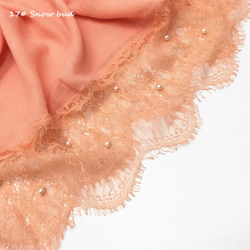 muslim Lace scarf hijab woman plain shawl wrap white lace foulard femme islamic cotton headscarf arab pearls head scarves | Тематическая
