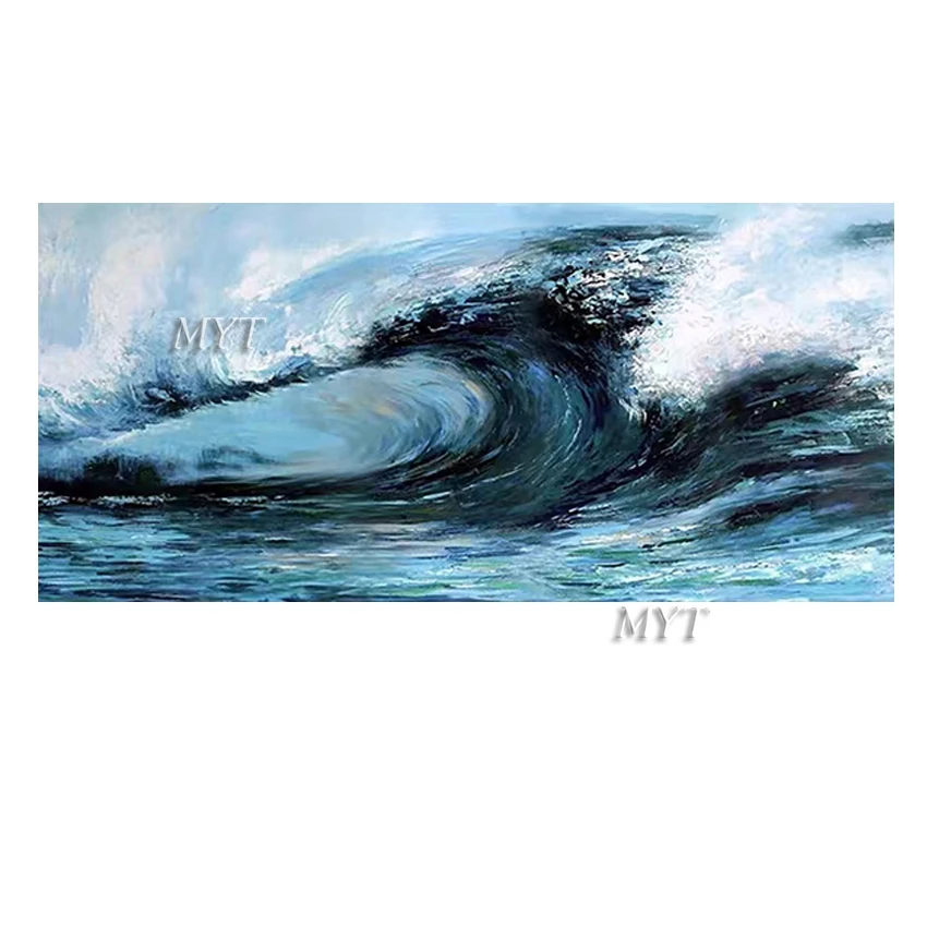 

100% ручная роспись Абстрактная морская волна текстурированная картина холст Картина маслом настенная живопись украшение дома части без рам...