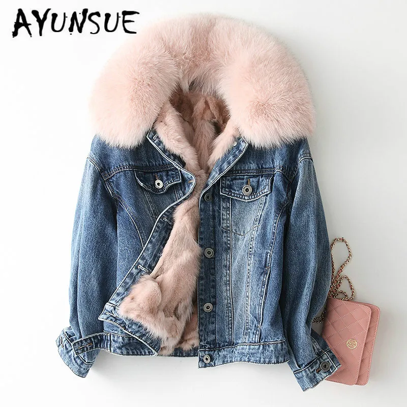 AYUNSUE пальто с натуральным мехом женское лисьим корейское зимнее меховое