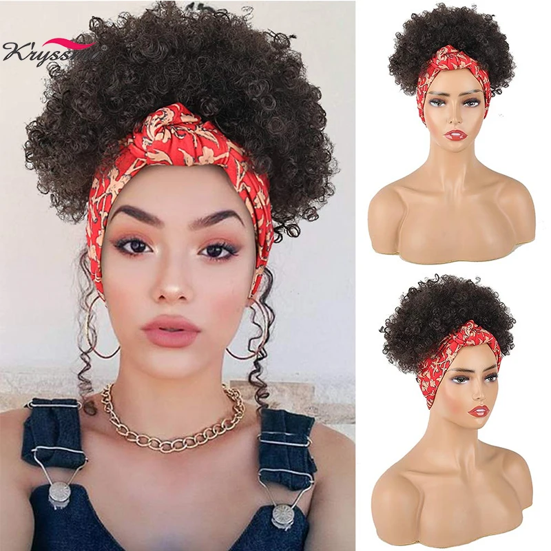 

Kryssma Afro Kinky Curly Synthetic Wigs Black Blonde Headband Wigs For Black Women Headband Scarf Wig African American