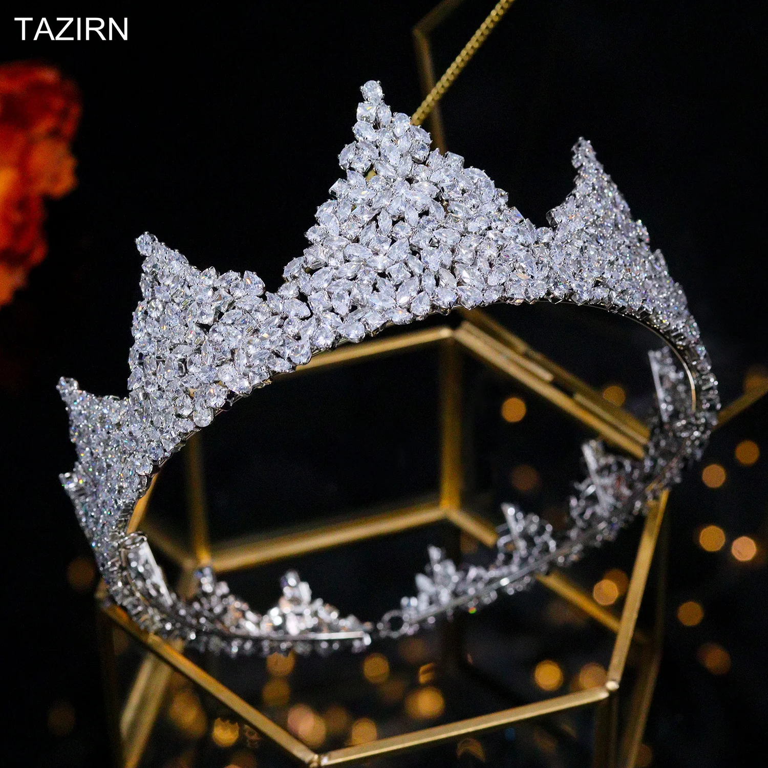 

UniqueTriangle Tiaras Round Bridal Headwear Cubic Zirconia Wedding Crowns Hair Jewelry Princess Pageant Women Best Gifts
