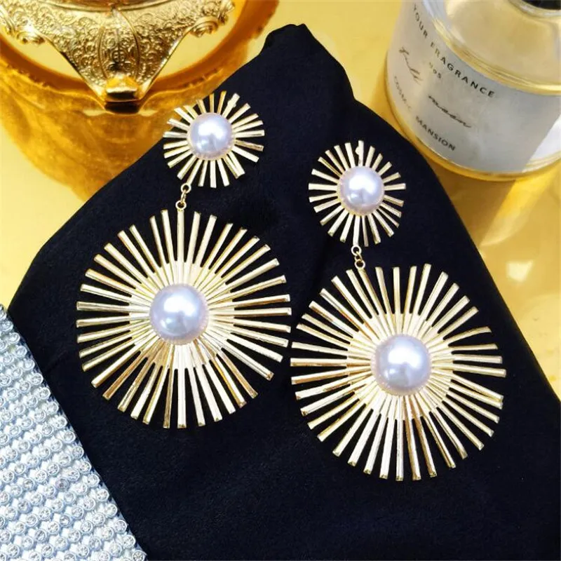 Простые Модные гипербольные металлические серьги для женщин жемчуг большие