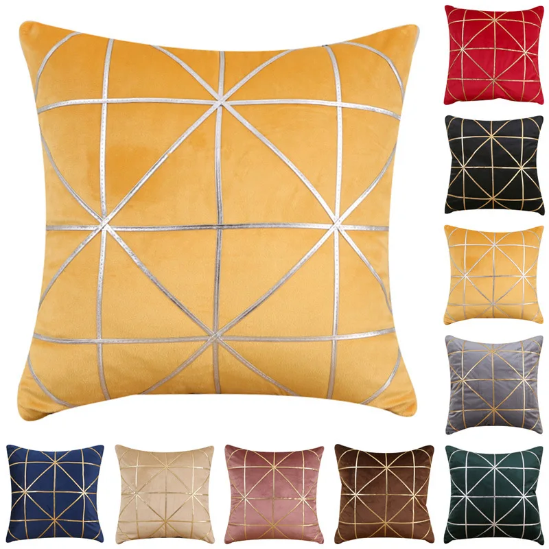 

Luxury Geometric Silver Line Velvet Cushion Cover Soft Decorative Throw Pillow Cover Sofa Pillow Cases 45x45cm 18x18 inch