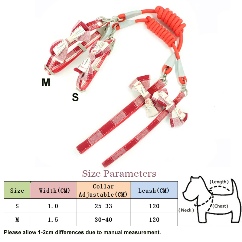 Поводок для ошейника домашних животных клетчатый бант из нейлона регулируемый