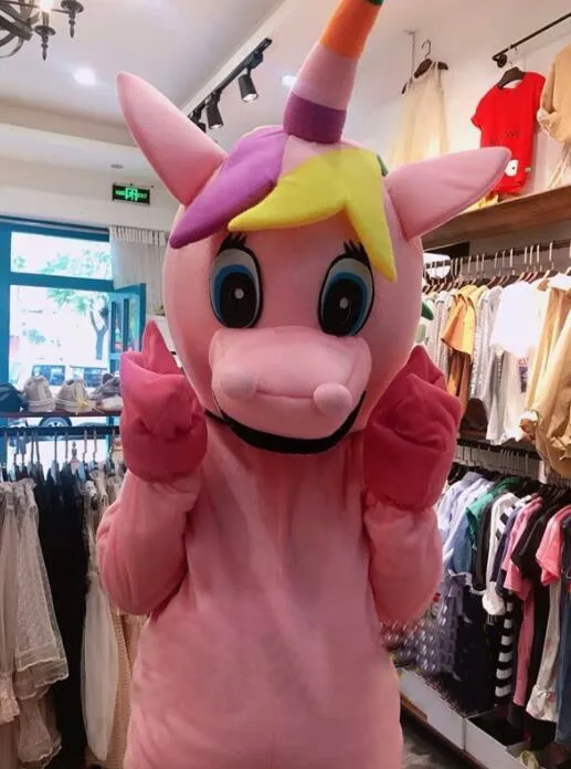 Unicorn Mascot Costume Pink White Rainbow Magic Stroll Cartoon Show Stage Promotional Clothing 1044 | Тематическая одежда и