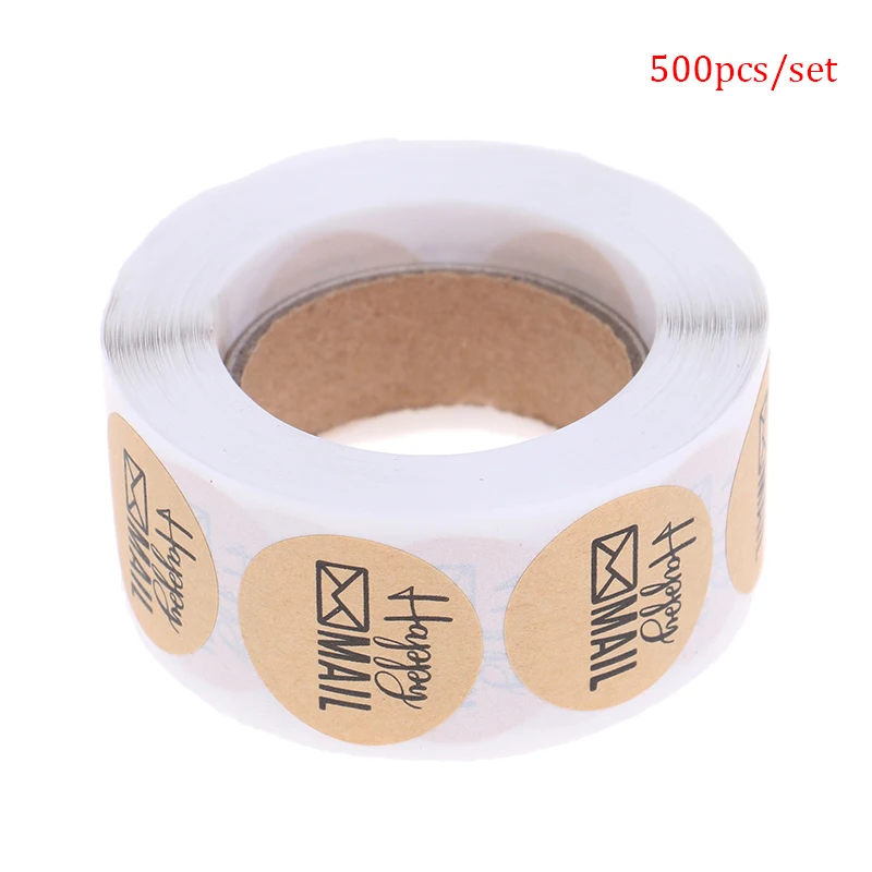 

Happy Mail Stickers Scrapbooking 500pcs 1 Inch Round Kraft Stickers Seal Labels Envelope Packaging Labels Stationery Sticker