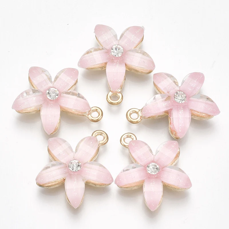

10pcs Flower Alloy Pendant Charm with Resin and Rhinestone for Jewelry Making DIY Bracelet Necklace Accessories Finding 21.5x18.