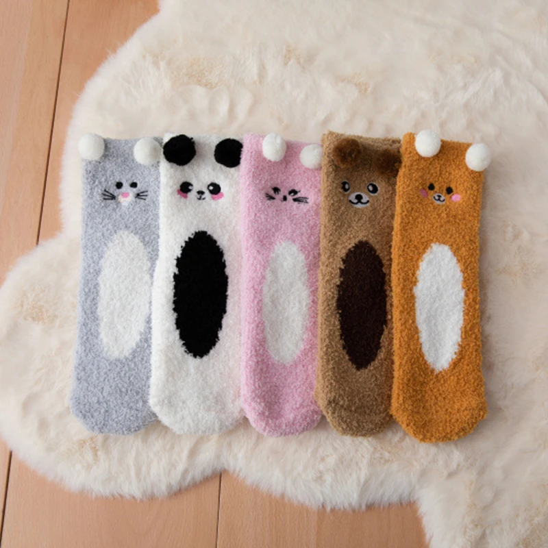 

Lovely Fashion Cartoon Coral Fleece Middle Tube Socks Beautiful Women Accessories Breathable Fluffy Women Thicken Socks