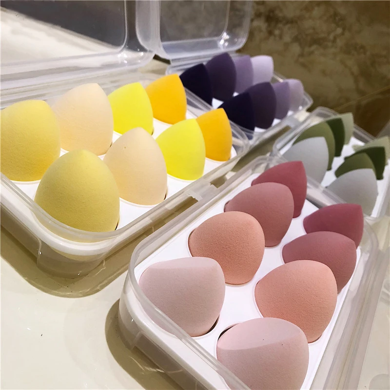 

8 Pieces/set Do Not Eat Powder Set Makeup Puff Soft and Delicate Water Droplet Cushion Sponge Storage Wet and Dry Makeup Egg