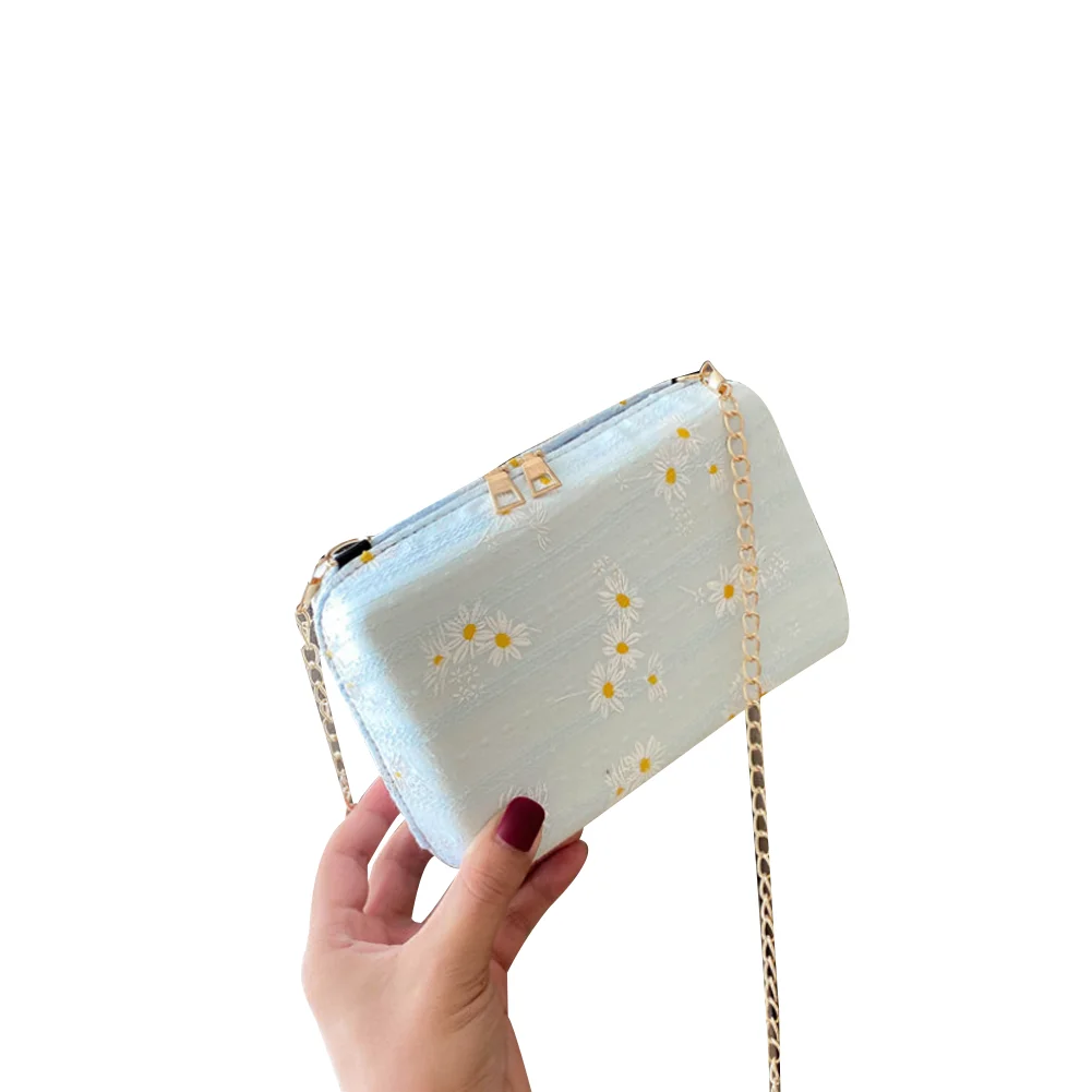 

Elegant Women Small Crossbody Bag Daisy Pattern Portable Shoulder Bags Ladies PU Leather Rectangular Handbags
