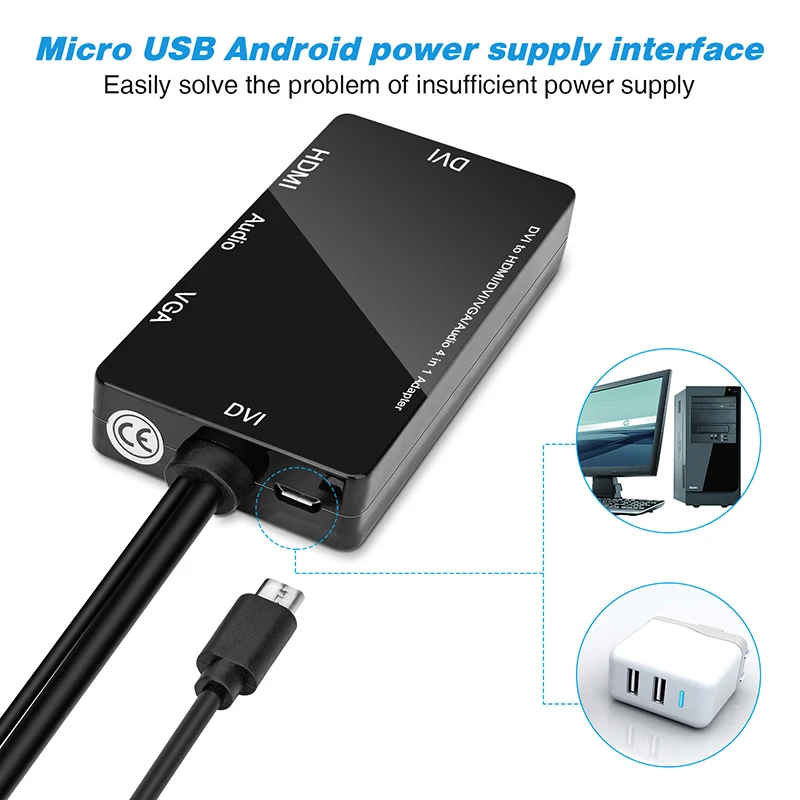 VGA HDMI DVI адаптер 4 в 1 многофункциональный аудио конвертер USB для компьютера ПК