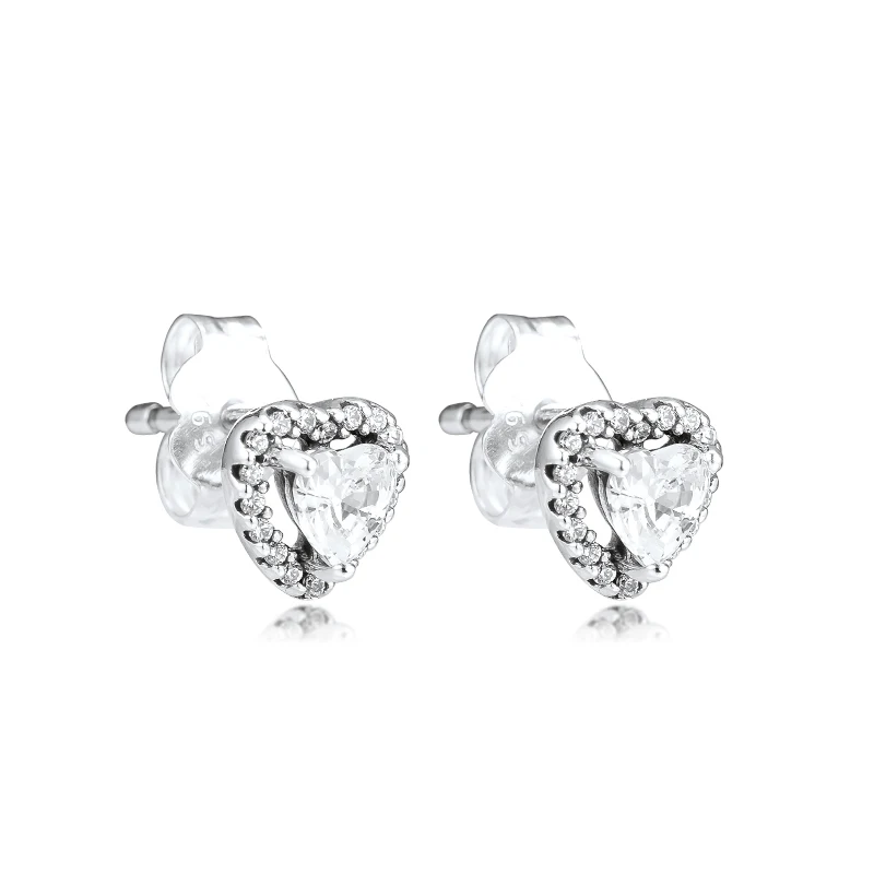 Блестящее сердце серьги гвоздики 100% 925 пробы серебро ювелирные изделия