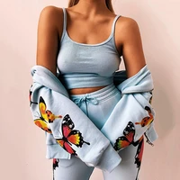 women butterfly print tracksuit casual sporty two piece sets women long sleeve hooded top and pants lounge set spring autumn