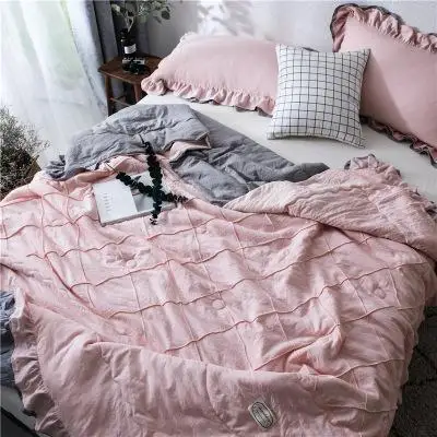 

Claroom pink Cute Washed Seersucker Summer Quilt Blankets quilted bedspread lace Comforter Bed Cover WE44#50