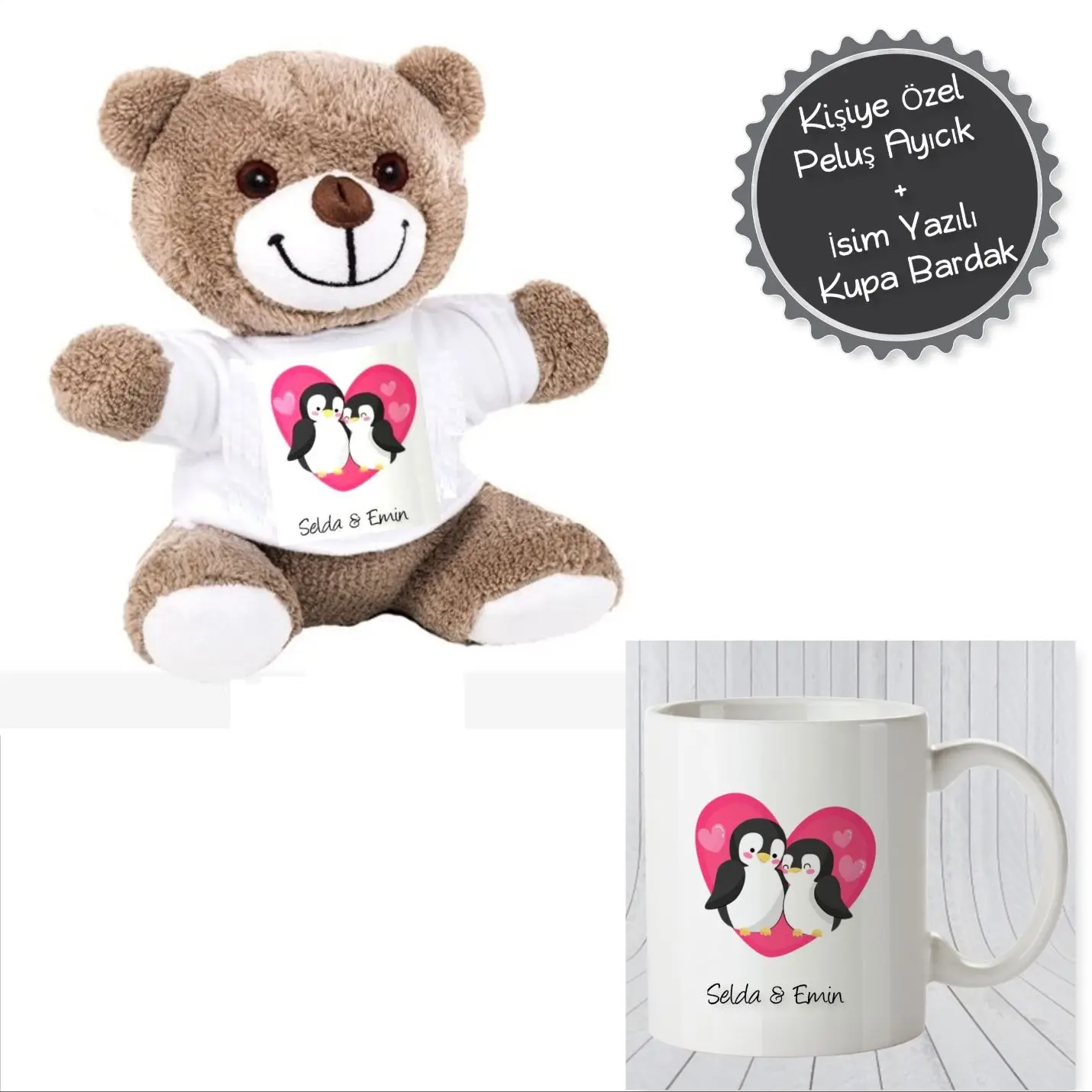 

Personalized Penguin Themed Plush Bear and Mug Cup Set