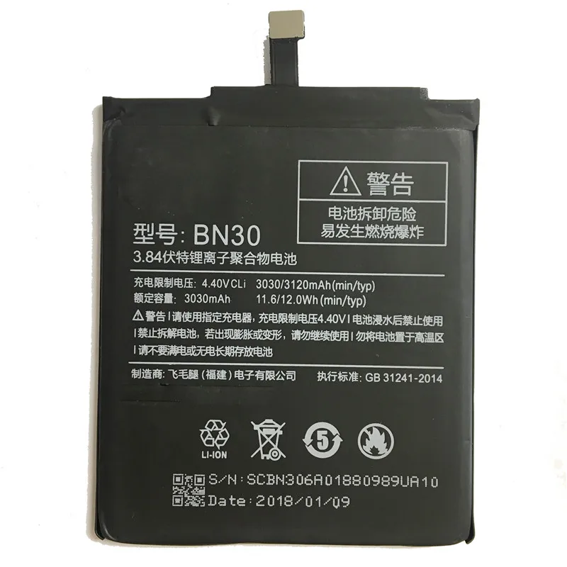 Аккумулятор для телефона BN30 BN 30 Xiaomi Redmi 4A Замена 3 84 V 3030mAh|Аккумуляторы мобильных