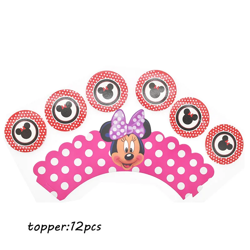 12pcs topper Бумажные тарелки и Соломки с изображением Минни Маус, украшения для торта на день рождения, праздничные украшения для девочек, вечерние принадлежности для душа, свадебные приглашения - Цвет: 12pcs topper