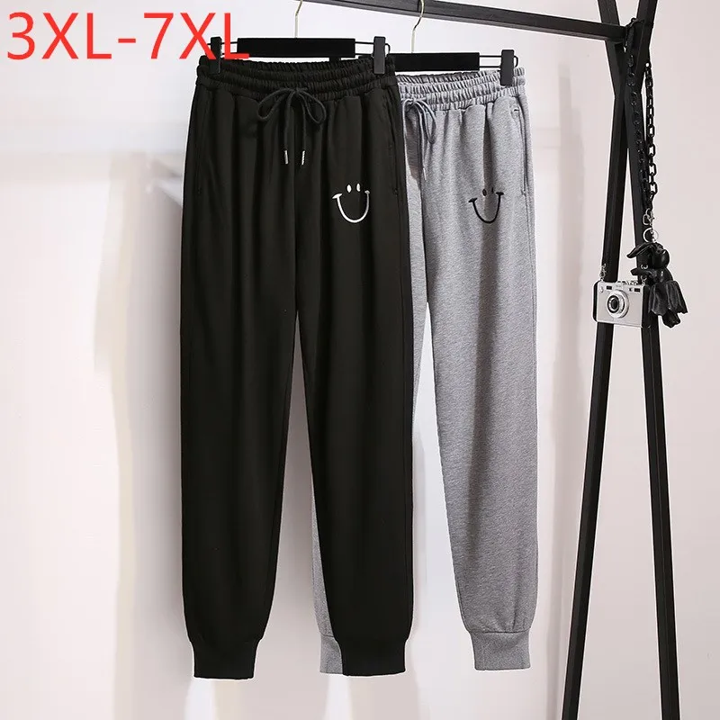 

Autumn Winter Plus Size Women Jogger Pants Large Casual Loose Cotton Gray Black Drawstring Sports Pants 3XL 4XL 5XL 6XL 7XL
