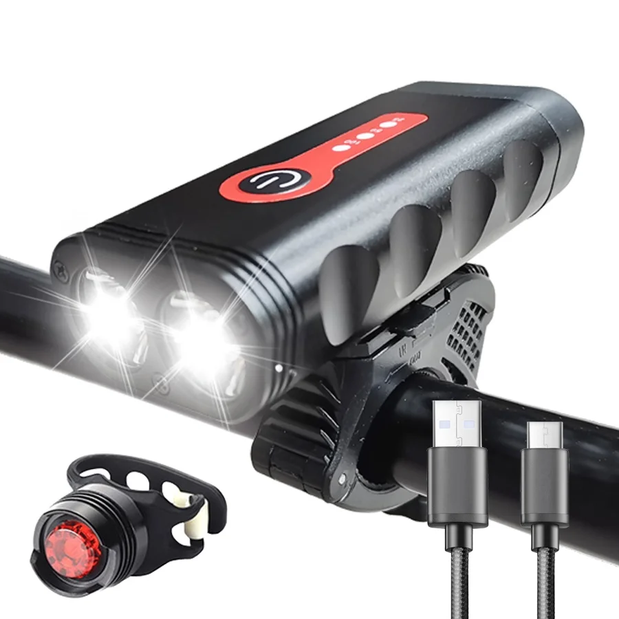 

2400 Lumen Bike Light Set L2 Bicycle Lantern USB Chargeable Waterproof Cycling Lamp MTB Headlight LED Rear Front Light