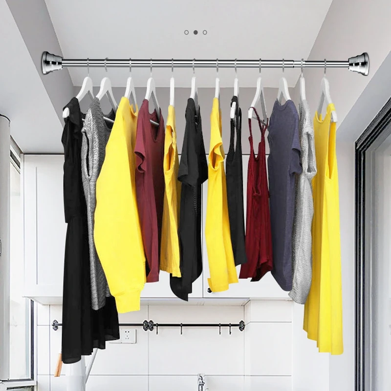 

Punch Free Telescopic Rod Bathroom Shower Curtain Rod Drying Rack Up and Down Brace Wardrobe 70-130cm