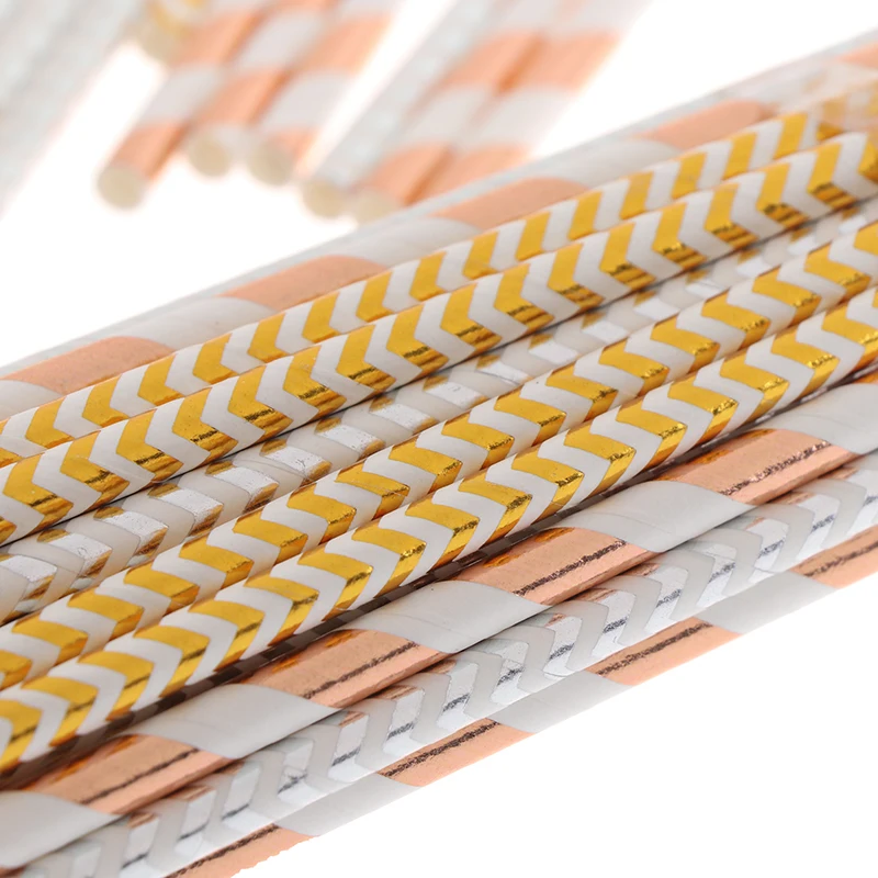 25 шт. фольга розовое золото полосатая бумага соломинки Свадебные сувениры соломинки украшения для дня рождения Детские товары для вечеринок