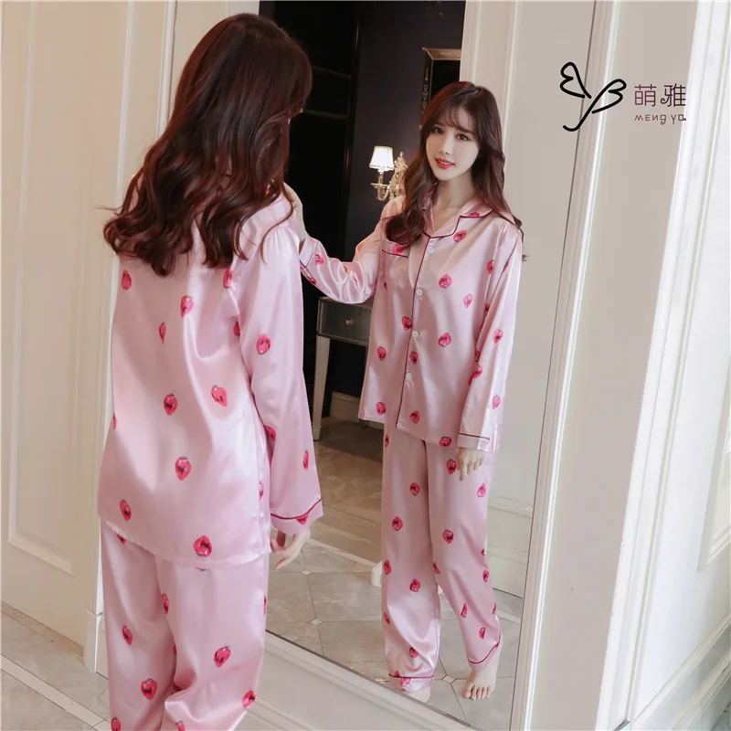 Новая Пижама женский Шелковый комплект Кардиган с длинным рукавом пижама из двух