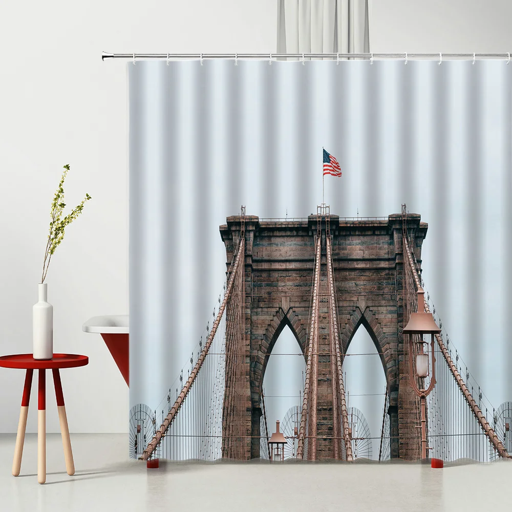 

Landscape Shower Curtain Set Urban Architecture Living Room Curtains Fabric Curtains Bathroom Accessories Shower Curtain Fabric