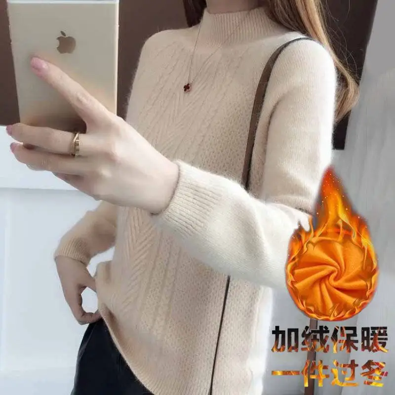 

2020 Autumn/Winter New Loose Korean Style Laziness Half-Turtle-Neck Pullover Sweater Women's Short Outwear Base Shirt Female Top
