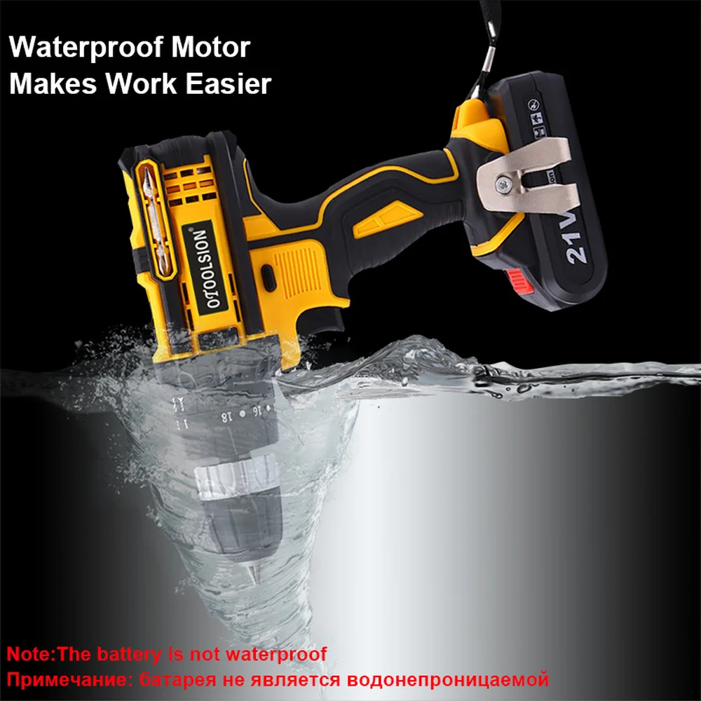 Переносной шуруповёрт с аккумулятором 21V переменной скоростью со встроенным ударным механизмом+электрическими аксессуарами.