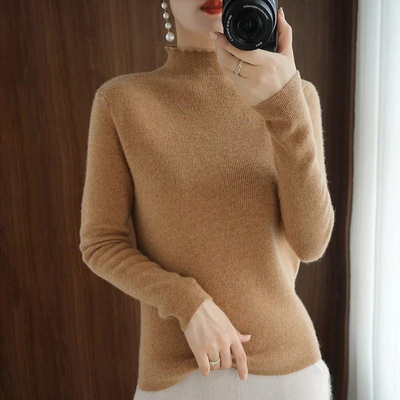 

JCHB кашемировый свитер с воротником «хомут», женские зимние кашемировые Джемперы, вязаный женский толстый Свободный пуловер с длинным рукав...