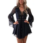 2021 белое шифоновое платье для женщин на шнуровке с длинным рукавом Bodycon коктейль облегающее платье для вечеринок платья в богемном стиле; Одежда