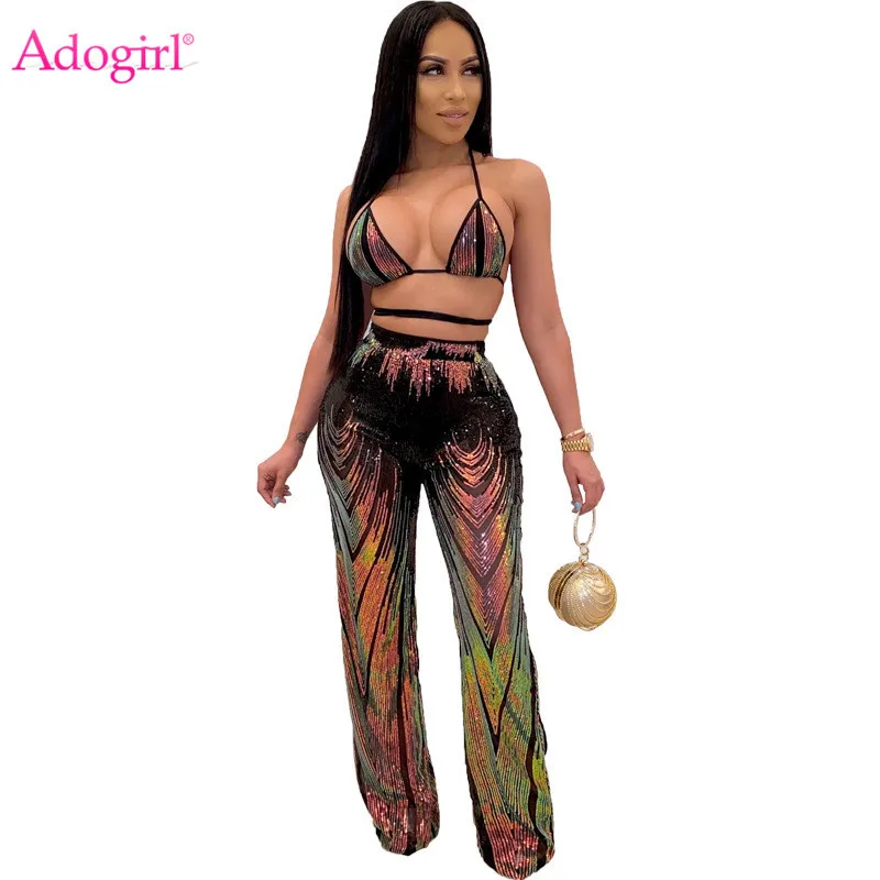 Женский комплект из 2 предметов Adogirl топа с широкими штанинами и трусиков