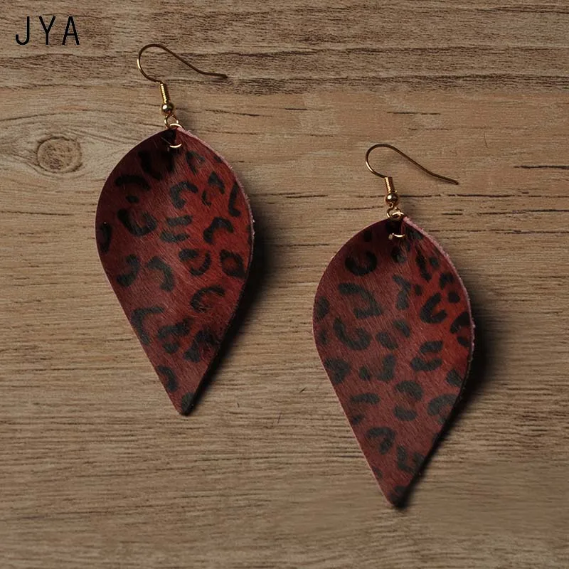 Cpop Multicolor Genuine Leather Earrings for Women Statement Dangle Leopard Leaf Trendy 2018 Fashion Jewelry Winter New | Украшения и