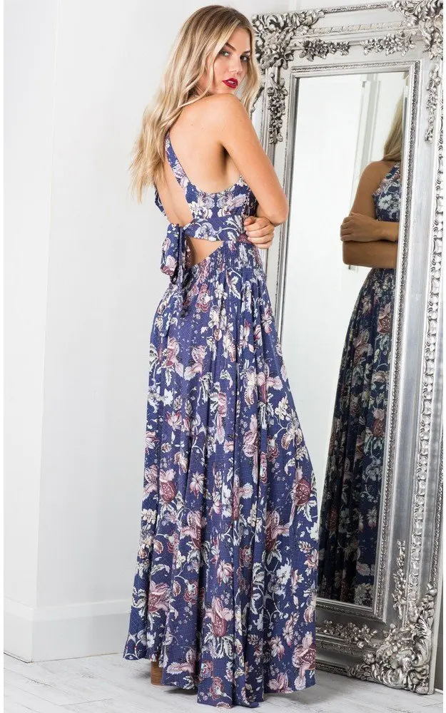 Богемный Вдохновленный летнее платье цветочный принт Холтер без рукавов