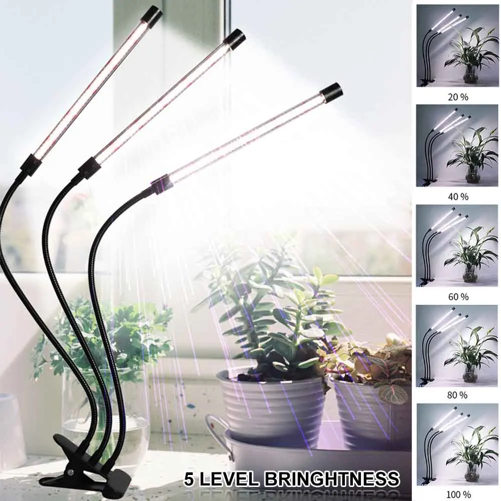 

Succulents Seedlings With Timer LED Grow Light USB Power Dimmable Switch Mode Full Indoor Flexible For Plants 3 Heads