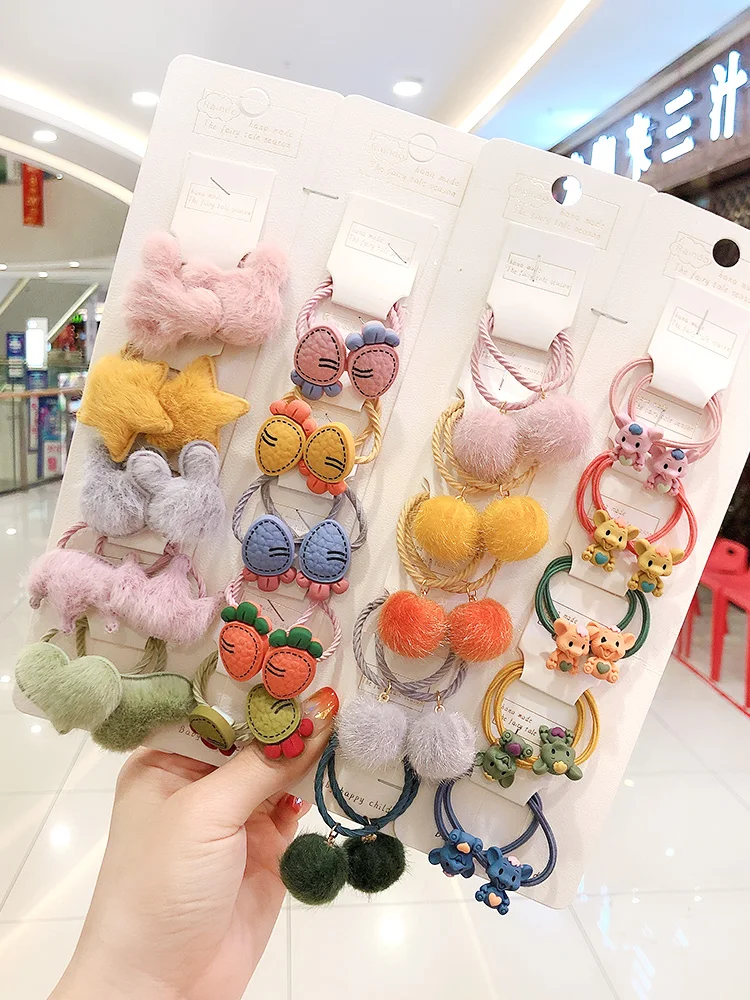 

2/6/10/20Pcs/set Girls Cute Cartoon Animals Fruit 3 cm Elastic Hair Bands Ponytail Holder Scrunchies Kid Hair Accessories