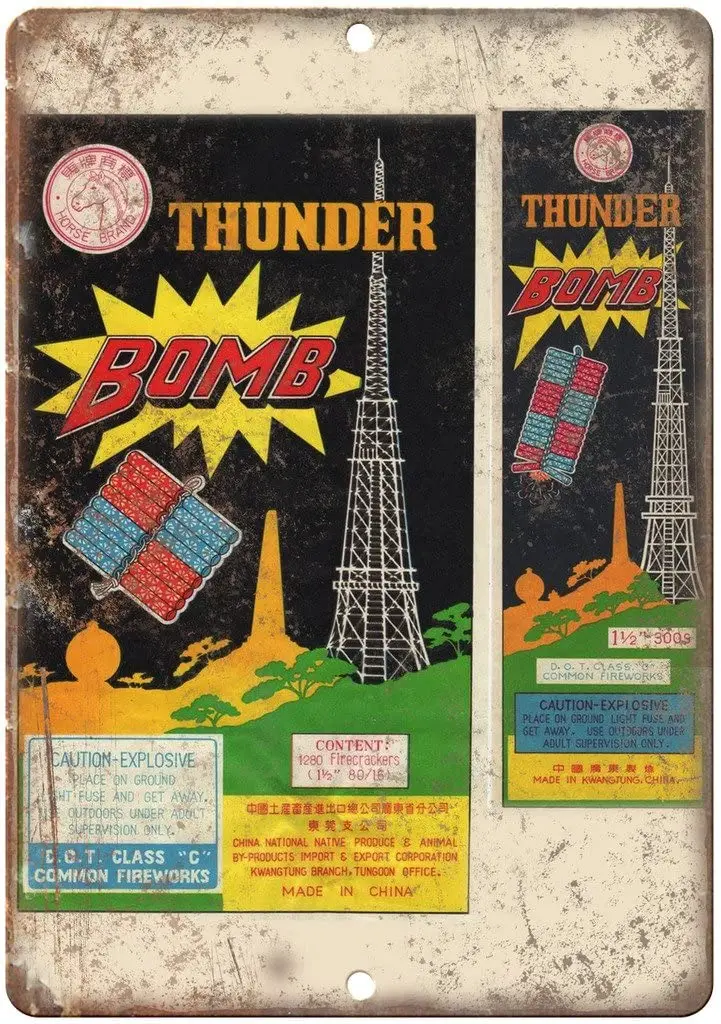 

Thunder Bomb Firecrackers Package Art 12" X 9" Retro Look Metal Sign ZD49