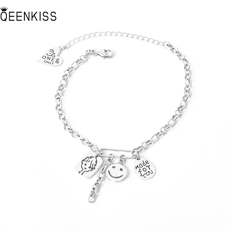 

QUEENKISS NC6101Fine Jewelry Wholesale Fashion Lady Girl Birthday Wedding Gift Round Smiley 925Sterling Silver Pendant Necklace