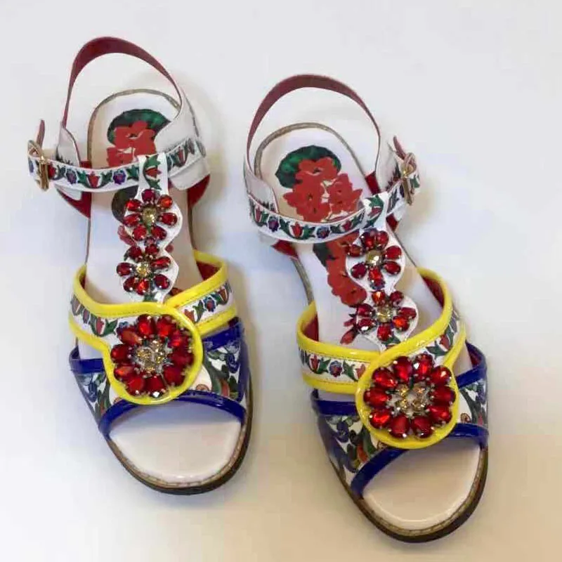 Богемные летние сандалии с этническим принтом пляжная обувь на плоской подошве