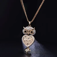 vintage clear crystal owl necklaces hollow heart for women long multi chain statement fashion jewelry pretty party gifts girls